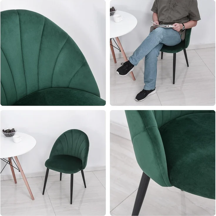 HOMCOM Esszimmerstuhl Küchenstuhl Wohnzimmerstuhl (Polsterstuhl, 2 St), Skandi-Design Samt Metall Grün 52 x 54 x 79 cm – Bild 8