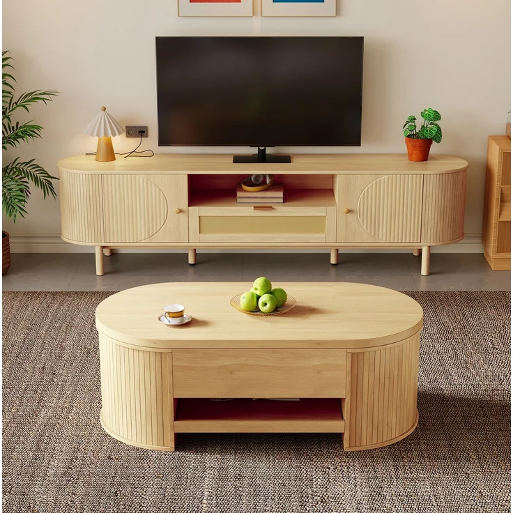 Wohnzimmermöbel-Set 110x55,5x40 cm / 175x36x41 cm mit höhenverstellbarem Couchtisch und TV-Schrank mit Stauraum – Bild 2