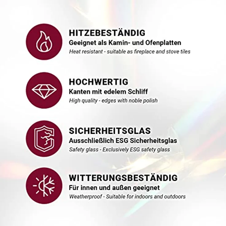 HOOZ Tischplatte aus Glas 60 x 60 x 0,6 cm oder als Funkenschutzplatte für den Kamin (Klarglas, 1 St, ESG-Sicherheitsglas), mit hochwertigem Facettenschliff – Bild 7