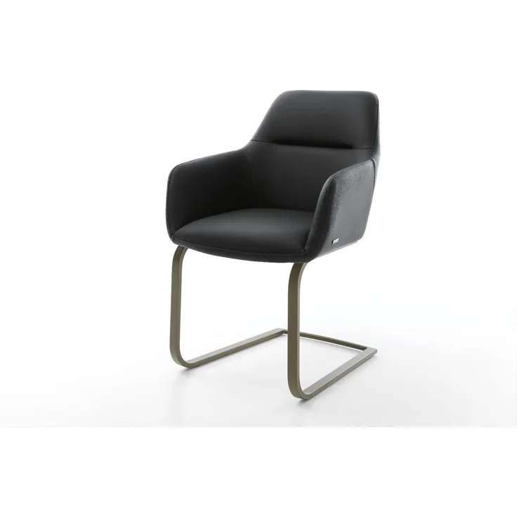 Freischwinger Pejo-Flex Echt-Leder Schwarz Freischwinger flach Effektfinish Titan Taschenfederkern