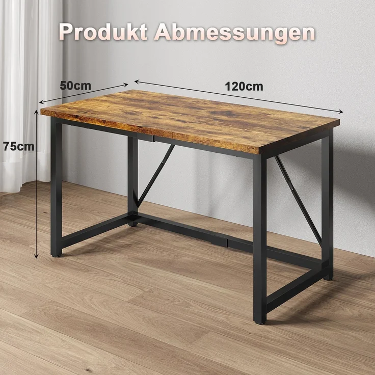 JUMMICO Schreibtisch 120 x 50 x 75 cm, Kleiner Tisch Computertisch Bürotisch für Arbeitszimmer, Computertisch Klein für Home, Office, Braun – Bild 3