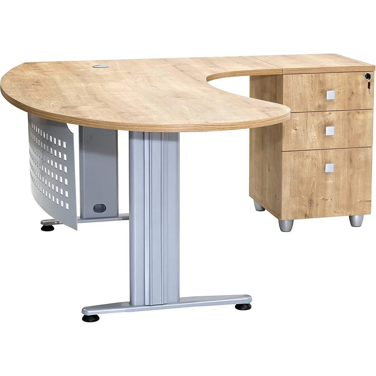 Schreibtisch Set 2 GELA, Saphir Eiche Dekor, rechts gewinkelt, inkl. Schreibtisch, Beistellcontainer 3 Schübe, Aktenschrank – Bild 3