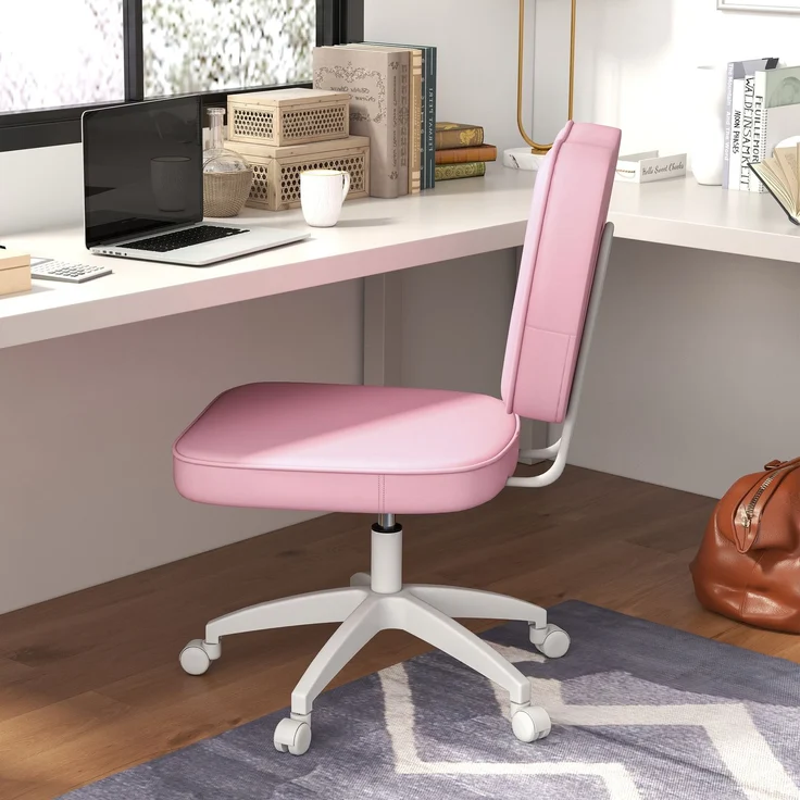 MELAYR, Drehbarer Bürostuhl mit PU-Polsterung, höhenverstellbar, ohne Armlehnen, Belastung 120 kg, 46 x 59 x 92 cm, Rosa – Bild 3
