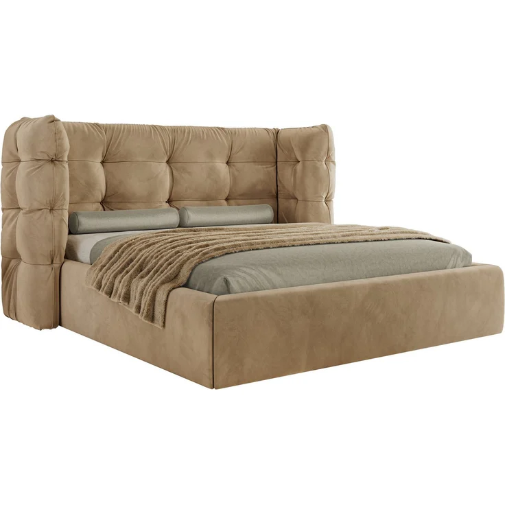 MKS MÖBEL Polsterbett FLONELLE Classic, Doppelbett mit Bettkasten & Lattenrost, wahlweise mit/ohne Matratze, gestepptes Kopfteil, Höhe 125 cm, inklusive Metall-Hebeautomaten