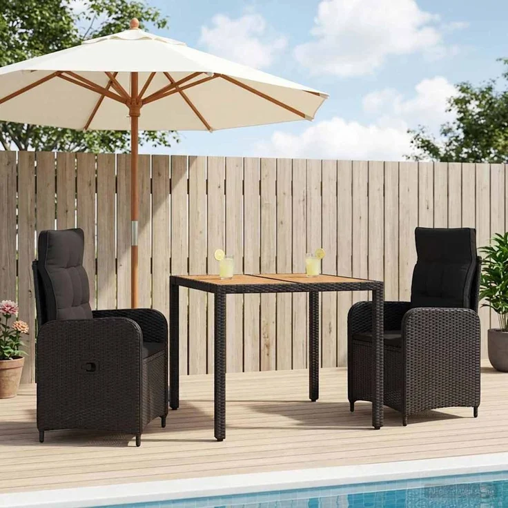 vidaXL Outdoortisch-Set 3 stk. Schwarz 90 x 90 x 75 cm 3422262 – Bild 3