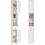 VASAGLE Badezimmerschrank, Badschrank, hoch, schmaler Aufbewahrungsschrank, mit verstellbaren Ablagen, Schublade, offenen Fächern, für kleine Räume, modern