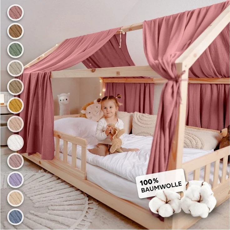 lilimaus Betthimmel Hausbetthimmel Baumwoll Musselin Betthimmel Kinder Hausbett 2er Set, Stilvolle Musselin-Deko für Kinderzimmer, ideal als Geschenkidee – Bild 4