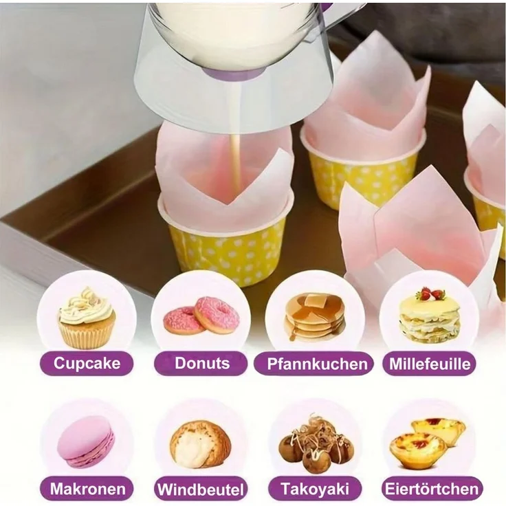 Mutig Teigportionierer Kuchen-Teig Spender, Waffel-Teigspender, 900 ml mit Deckel und Skala, (Portionskontrolle und klare Skala, DIY-Backwerkzeug zur Herstellung von Kuchen, Pfannkuchen und Muffins), Es ist das perfekte Geschenk für Backliebhaber, Köch... – Bild 2