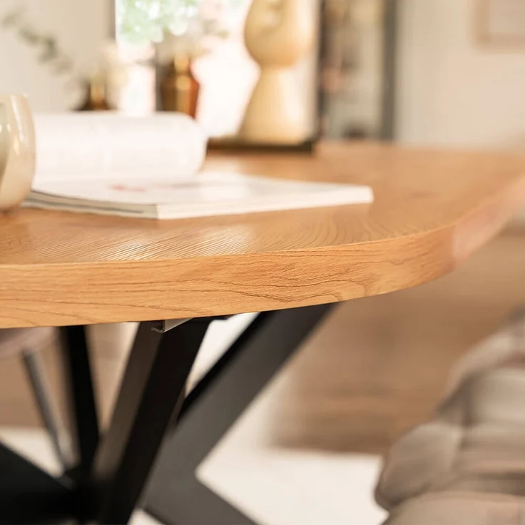 HOME DELUXE Essgruppe Oval Ausziehbar inkl. Sternfuß - 160 x 100 cm Light Oak 6 Stühle Beige – Bild 3