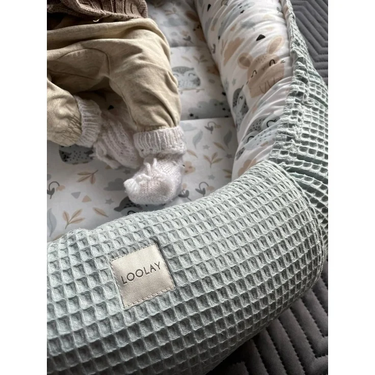 Loolay Bettnestchen Minze WAFFELPIQUE/ HASE Beige Weiß Babynest Babyausstattung, (Reisebett Nestchen SOLO/ o. in PREMIUM Geschenk SETS für Neugeborene, 5-tlg, 4 Jahreszeiten ATMUNGSAKTIVER WAFFELSTOFF Bestseller GESCHENK), LOOLAY® - 100% Europäische St... – Bild 1