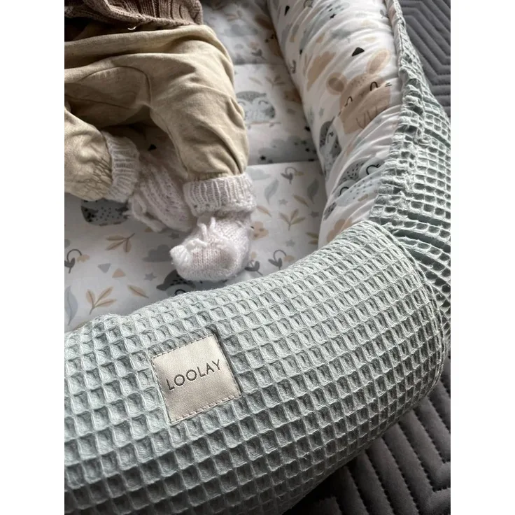 Loolay Bettnestchen Minze WAFFELPIQUE/ HASE Beige Weiß Babynest Babyausstattung, (Reisebett Nestchen SOLO/ o. in PREMIUM Geschenk SETS für Neugeborene, 5-tlg, 4 Jahreszeiten ATMUNGSAKTIVER WAFFELSTOFF Bestseller GESCHENK), LOOLAY® - 100% Europäische St...