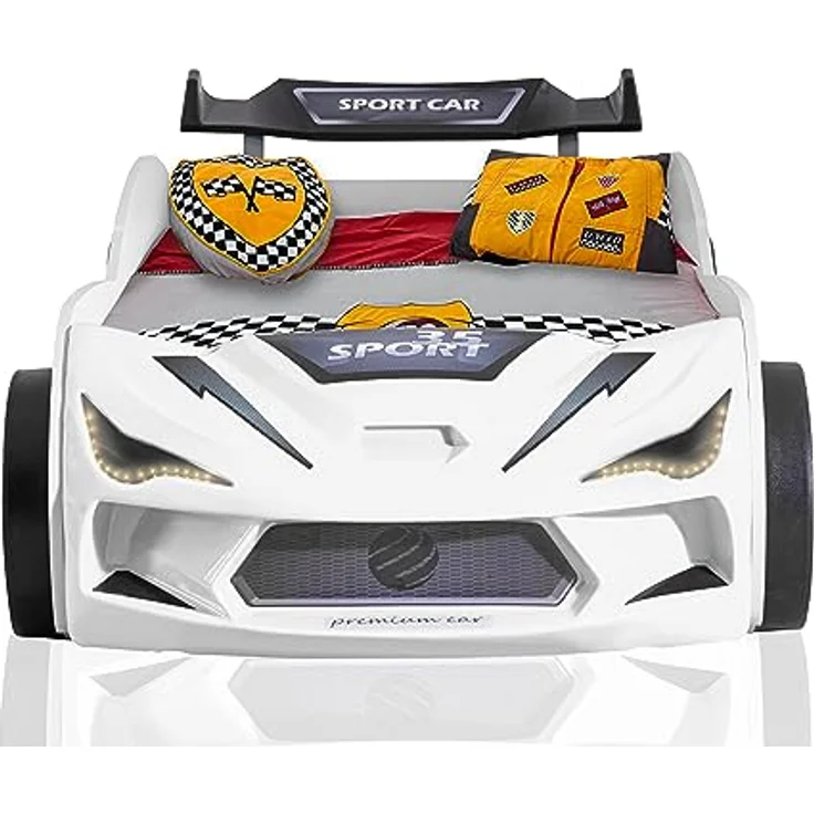 Aileenstore Autobett Rio, Kinderbett 90 x 200 cm, inkl. Lattenrost, Heckspoiler LED-Beleuchtung – Bild 6