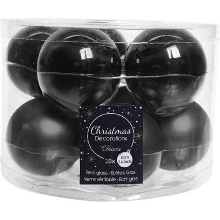 Kaemingk Weihnachtsbaumkugel Weihnachtsbaumkugeln Glas Ø 6 cm 10 Stück schwarz glänzend/matt – Bild 2
