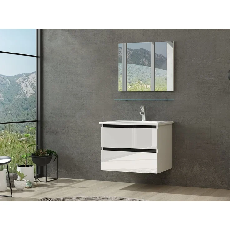 Homeline Badmöbel Set mit Schubladen Glas ablage (Dennis Weiss, 60 cm ohne Hochschrank) – Bild 1