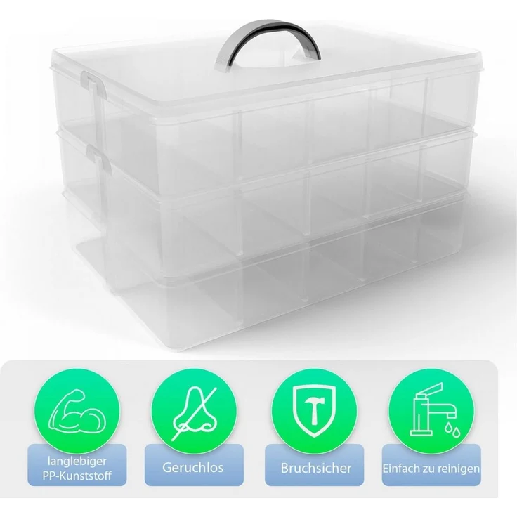 BigDean Organizer 2 Stück Sortierbox für Kleinteile mit 21 verstellbaren Fächern (Set, 2 St, Kleinteilebox/en), Kleinteilemagazin - Deko, Figuren, Spielzeug, Sammelkram etc – Bild 4