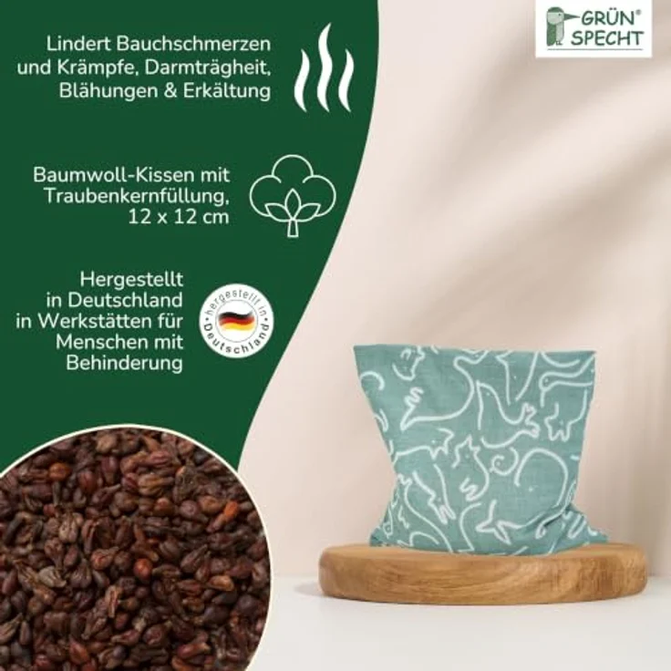 GRÜNSPECHT Traubenkern-Kissen 12 x 12cm, 100% Baumwolle, Tiere | Medizinprodukt: Wärmekissen mit Traubenkernfüllung, Bezug aus 100% Baumwolle, für Mikrowelle & Backofen I Made in Germany – Bild 2