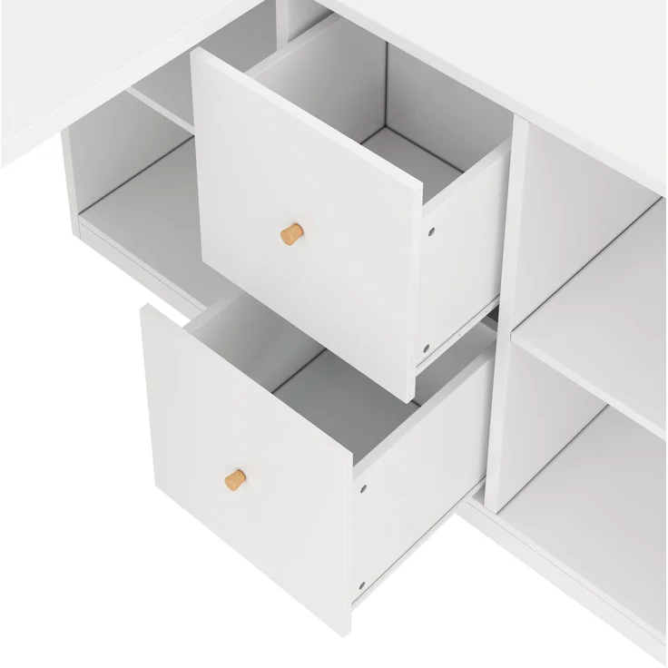 Eckschreibtisch mit 2 Schubladen und 4 Fächern, 120x50x78/130x35 cm, Weiß – Bild 8