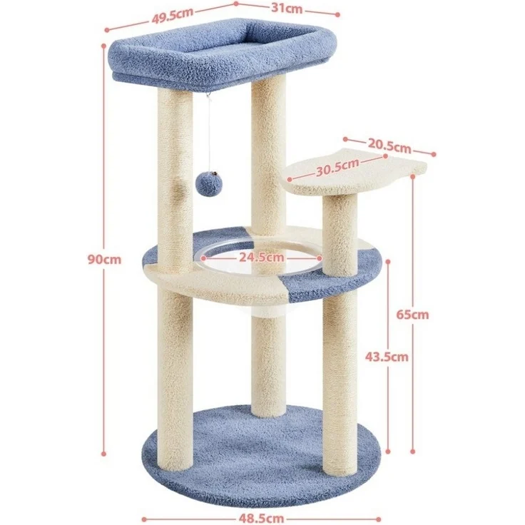 Yaheetech Kratzbaum 90 cm (H), Katzenbaum mit Aussichtsplattform & Sisalstämme & Hängende Ball – Bild 3