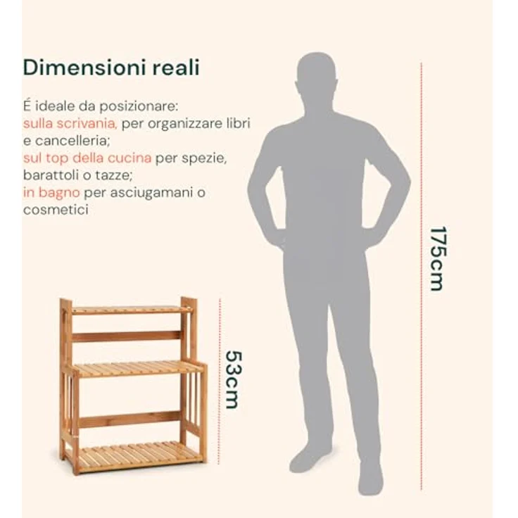 Avilia Badezimmerregal aus Bambus, 3 Böden, 42 x 18 x 53 cm, Mehrzweck-Organizer, platzsparend, Kapazität 20 kg, stabiles Regal, einfach zu montieren – für Badezimmer, Küche – Bild 3