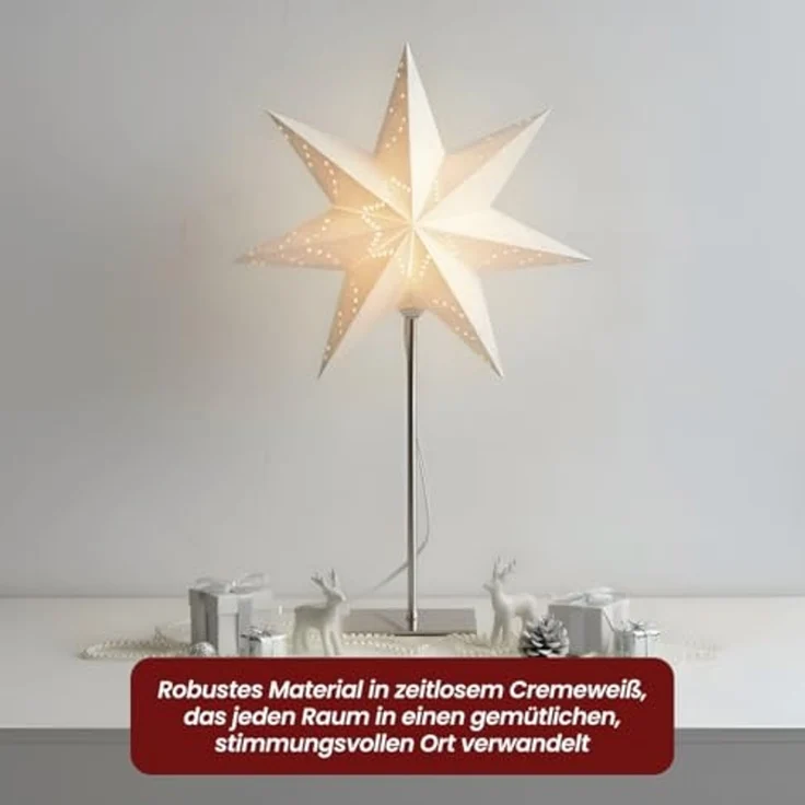 Star Sensy Tischlampe, 3D Papierstern, Weiß, Metallfuß, H: 55 – Bild 5
