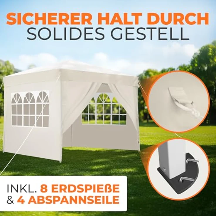 Faltpavillon 3x3 m - wasserdicht - mit 4 Seitenteilen, champagner – Bild 5