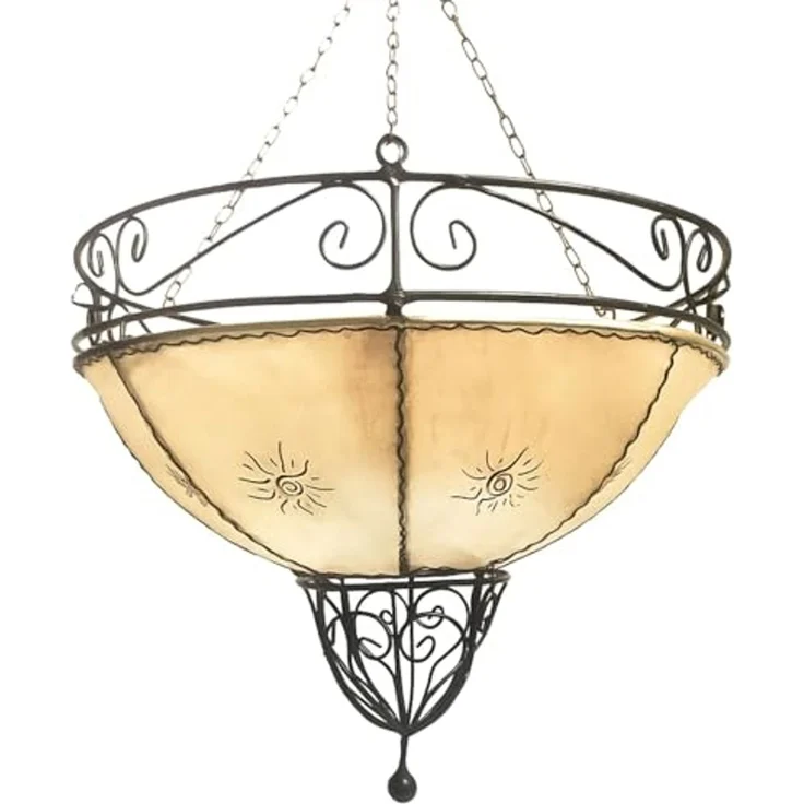 Marrakesch Orient & Mediterran Interior Pendelleuchte Hängeleuchte Demren Natur 45cm aus Leder, Pendellampe Handgefertigt, Handarbeit – Bild 1