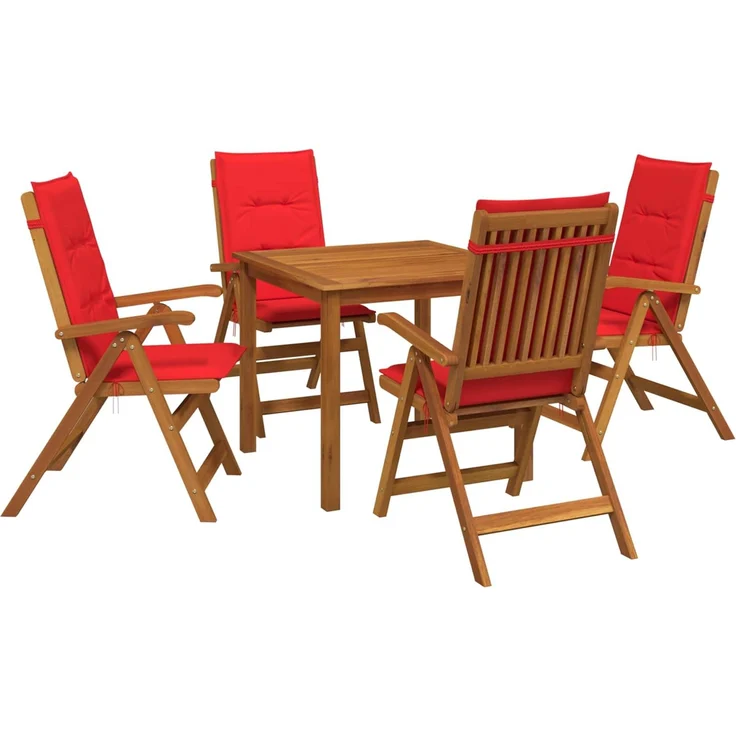 vidaXL 5-teiliges Garten-Esszimmer-Set 4-Sitzer Rot Massivholz Akazie 3434600 – Bild 2