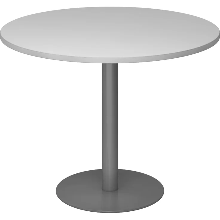 bümö Besprechungstisch, Esstisch groß, Tisch rund 100x100 cm in grau, Gestell: graphit - großer Rundtisch für 2 Personen mit Holz-Platte, Säule aus Metall, Konferenztisch, Bistrotisch, STF10-5-G – Bild 1