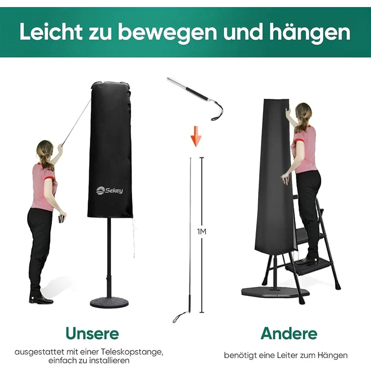 Sekey Doppelsonnenschirm Schutzhülle | Abdeckhauben für Sonnenschirm | 165×50/62 cm – Extrabreite Abdeckhaube für XXL-Schirme, 100% Polyester – Bild 5