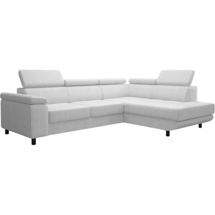 thematys Ecksofa LUNA L 250x183 cm, mit Schlaffunktion, mit Bettkasten, mit verstellbaren Kopfstützen, Weiß (Poso 100), Ausrichtung Rechts – Bild 3