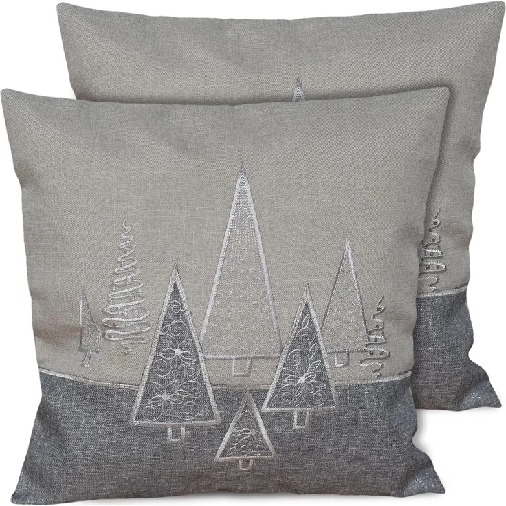 matches21 HOME & HOBBY Kissenbezüge 2er Set Kissenhüllen 40x40 cm grau mit Tannenbaum als Weihnachts-Deko, (2 Stück), Zierkissen-Bezüge für Sofa-Kissen, Couch-Kissen – Bild 1