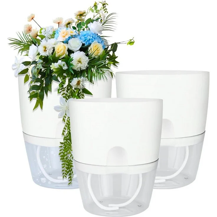 SURFOU Kräutertopf Blumentopf Selbstbewässerungstopf Pflanzentopf küche 3er-set Plantpot (Mit Wasserreservoir mit Bewässerungsseil sorgt, Wasserstandsanzeige, Robuster Kunststoff, hitze- und kälteresistent, Kräutertopf für Zimmerpflanzen, Blumen und Kr... – Bild 1