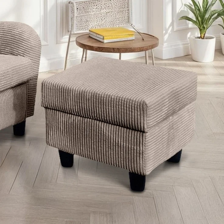 Ohrensessel mit Hocker Landhausstil Polster-TV-Lesesessel Cordstoff Taupe – Bild 4