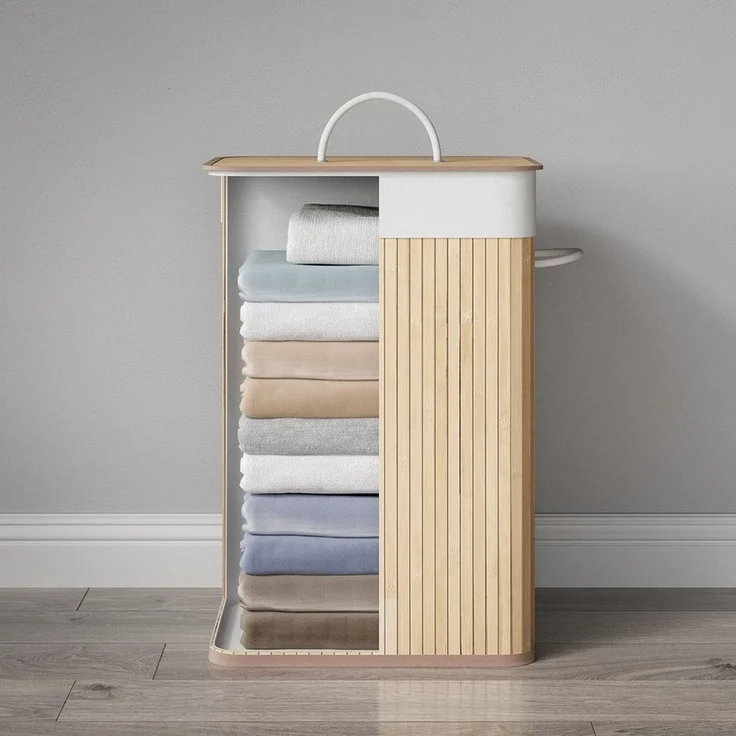 Mondeer Wäschekorb Wäschesammler aus Bambus, 72L, 40 x 30 x 60 cm – Bild 3