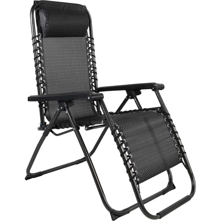 Relax Sessel m. Kopfkissen Gartenstuhl Gartenmöbel Liegesessel verstellbar schwarz/grau