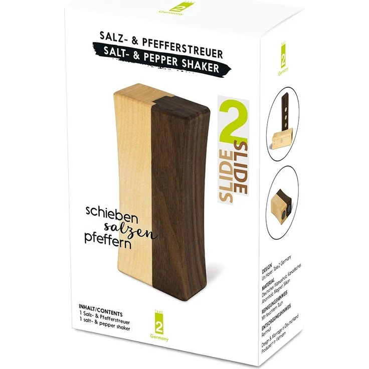 Take 2 Germany | SLIDE Salz- und Pfefferstreuer | deutsches Ahornholz & kanadisches Walnussholz | Must-Have für den Frühstückstisch | exquisite Handwerkskunst | stilvolles Design | langlebige Materialien | perfekte Ergänzung für jede Küche – Bild 2