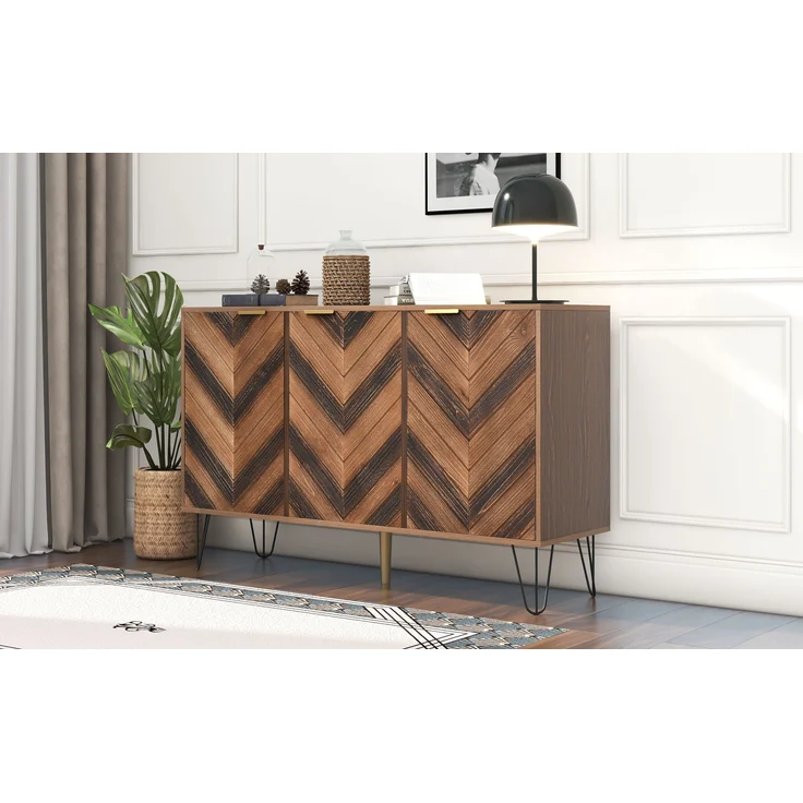 Sideboard aus Holzwerkstoff mit 3 Türen & Einlegeböden, 120x38x76,5 cm, Natural – Bild 5