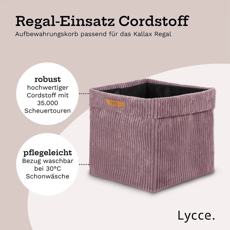 Lycce faltbare Aufbewahrungsbox - Cord, passend für Kallax Regal, abnehmbarer Bezug, robust, formstabil Altrosa 31x33x33cm – Bild 3