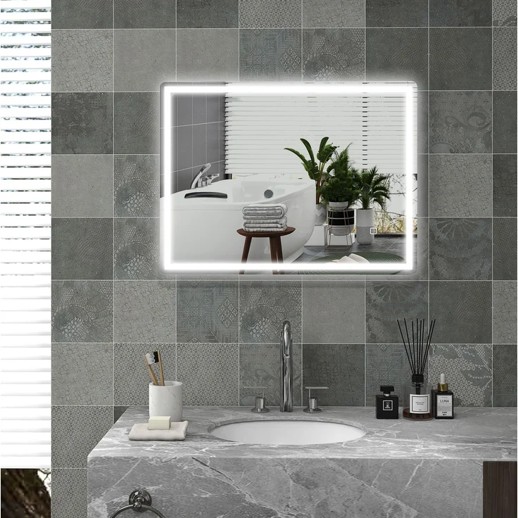 LED-Badezimmerspiegel 80x60 cm mit Touchsteuerung & Antibeschlag, Silber – Bild 1