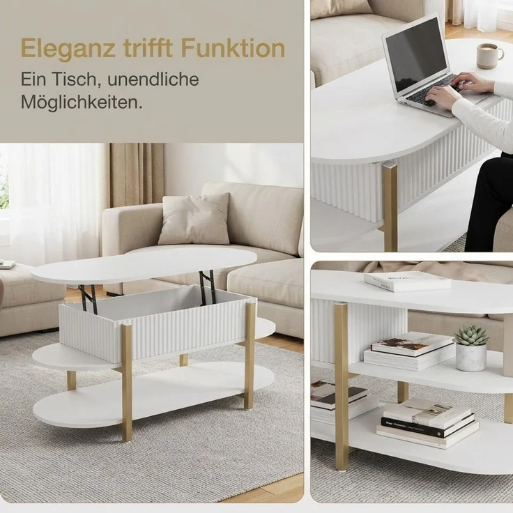 PXloue Couchtisch Schreibtisch höhenverstellbar stapelbarer Sofatisch, mit Bodenschutz (Höhenverstellbarer Wohnzimmertisch), Ausziehbarer Wohnzimmertisch Sofatisch 106x(50-63)x38 cm – Bild 4