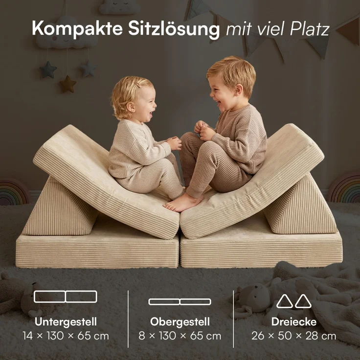 Bellabino 'Nile' Spielsofa mini, 4-tlg, Cord, beige, faltbare Kindercouch, abnehmbarer & waschbarer Bezug, Kleinkindsofa aus Schaumstoff, bis 6 Jahre, Oeko-Tex zertifiziert – Bild 8