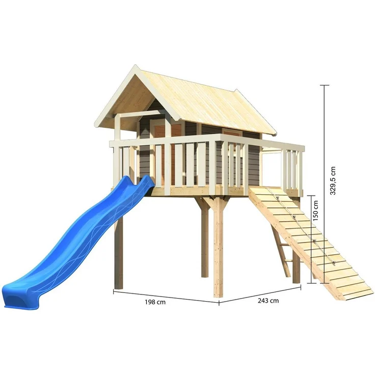 Karibu Stelzenhaus Fidel Set Aktion2 terragrau mit Rutsche und Holzrampe blau – Bild 7