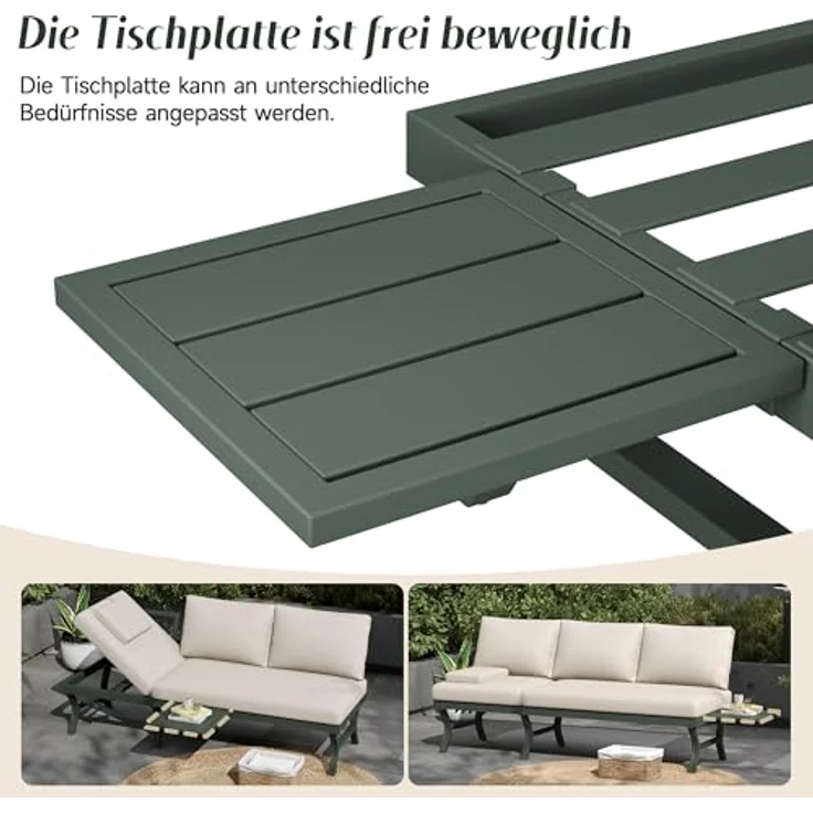 Ball & Cast Gartenlounge Set, Outdoor Sofa 3-Sitzer mit Verstellbarer Kippfunktion, für Garten, Terrasse & Balkon, Grün – Bild 7