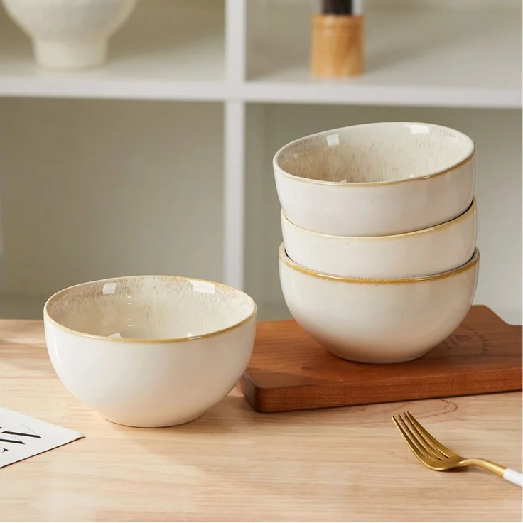 JIWOO Salatschüssel 4er Ø13.5cm, Müslischüssel Suppenschüssel Dessertschale Obstschale, Keramik, (Schüsselset, 4-tlg), Hochwertiges Schüsseln Braun Mikrowellen und spülmaschinenfest Ø13,5cm – Bild 2
