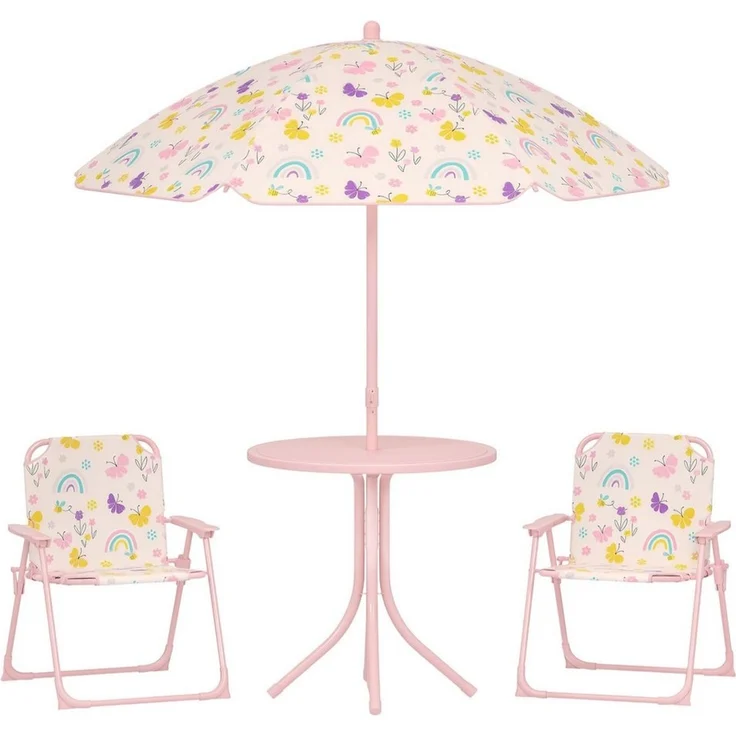 AIYAPLAY Garten-Kindersitzgruppe Kindersitzgarnitur, (mit Tisch, Klappstuhl, Sonnenschirm, 4-tlg, für Camping, 2-5 Jahre Kinder), Rosa – Bild 1
