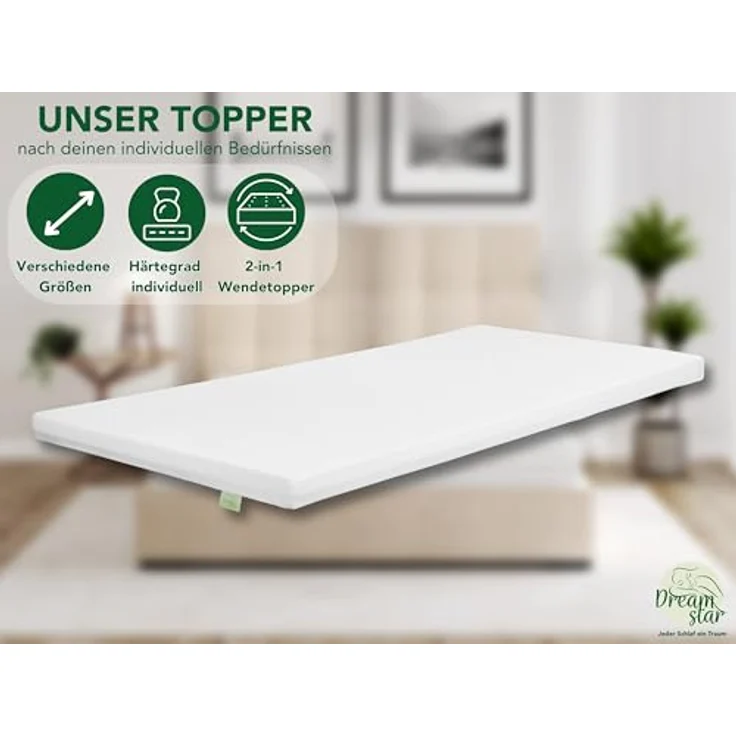 Dreamstar Duo Topper, Matratzentopper H2/H3 mit Gel-Memory und Komfortschicht, 7 cm hoch, rutschfest, waschbarer Bezug für Matratzen und Boxspringbetten – Bild 2