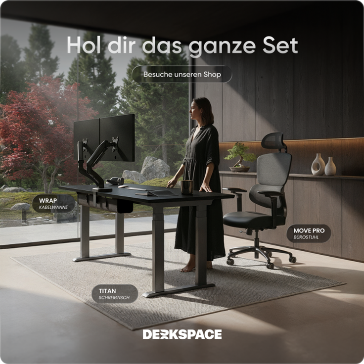 DESKSPACE Höhenverstellbarer Schreibtisch elektrisch mit leisem Dual-Motor – stabiles 4-Bein-Gestell (Grau Gestell, Schwarz Tischplatte, 140×70 cm) – Bild 9