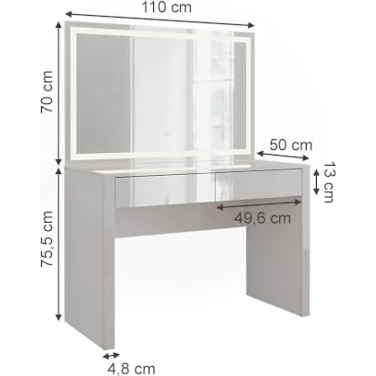 Vichy Schminktisch Annabelle, Weiss Hochglanz mit LED-Spiegel, 110 cm – Bild 2