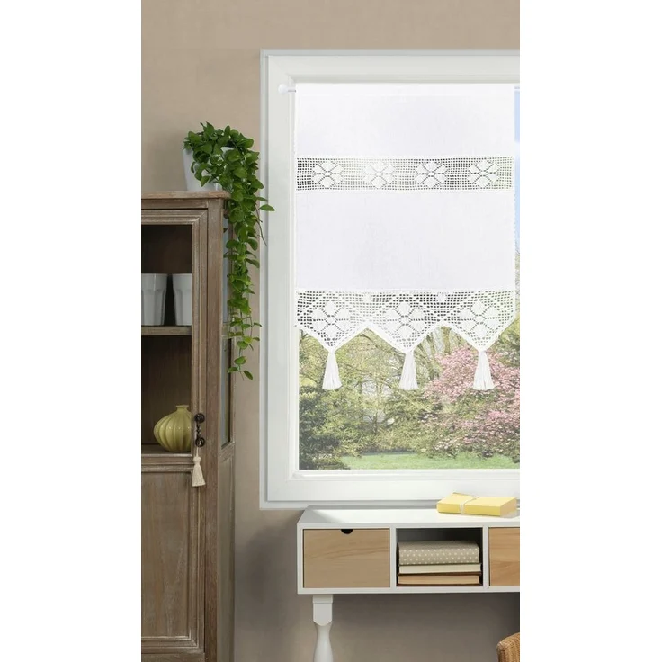 HOME WOHNIDEEN Vorhang TONI (1 St), Stangendurchzug, blickdicht, Fensterbehang mit Häkeleinsätzen – Bild 1