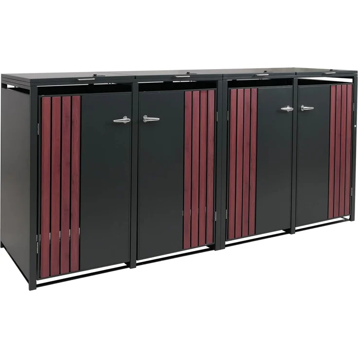 4er-Mülltonnenverkleidung HWC-O67, Mülltonnenbox mit Deckel, Metall 122x264x84cm 104kg ~ anthrazit Holzoptik dunkel – Bild 8